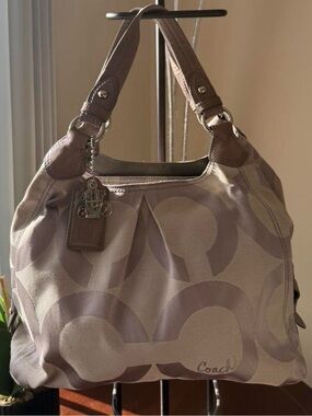 Coach Signature Canvas Shoulder Bag in Taupe and Light Brown